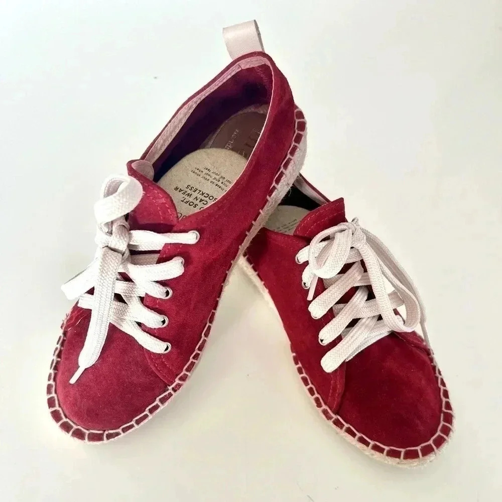 Maypol Handmade in Spain Crimson Red Soft Suede Lace Up Espadrille Size 36